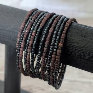 Vintage Bracelet - Wide Bracelet - Brown & Dark Beads